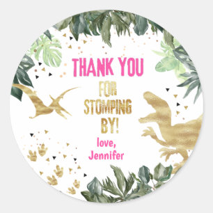 Dinosaur Girl Thank You Stomping By  Classic Round Sticker