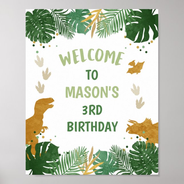 Dinosaur Gold Boy Leaves Jungle Welcome Sign (Front)
