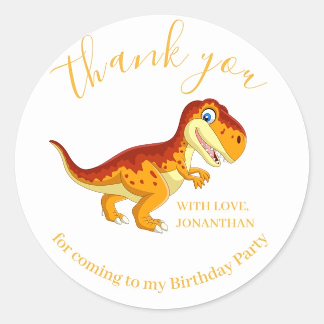 Dinosaur Gold Happy Birthday Thank You  Classic Round Sticker (Front)