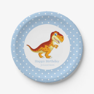 Dinosaur Gold T Rex  Blue Boy Party   Paper Plate
