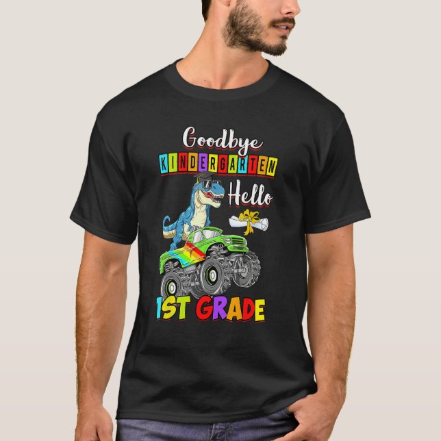 Dinosaur Goodbye Kindergarten Back To School Hello T-Shirt (Front)