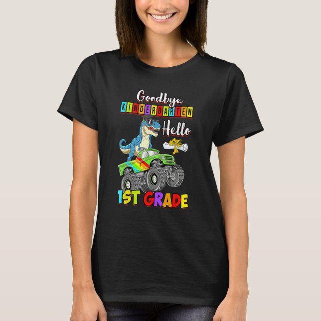 Dinosaur Goodbye Kindergarten Back To School Hello T-Shirt (Front)
