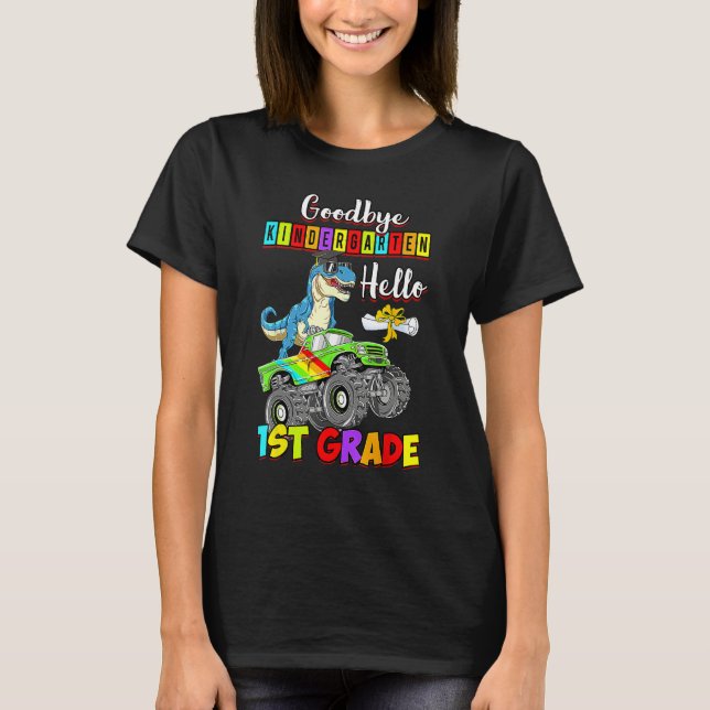 Dinosaur Goodbye Kindergarten Back To School Hello T-Shirt (Front)