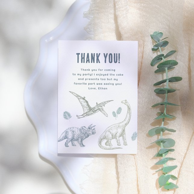 Dinosaur Green & Blue Birthday Party Thank You Card (Creator Uploaded)