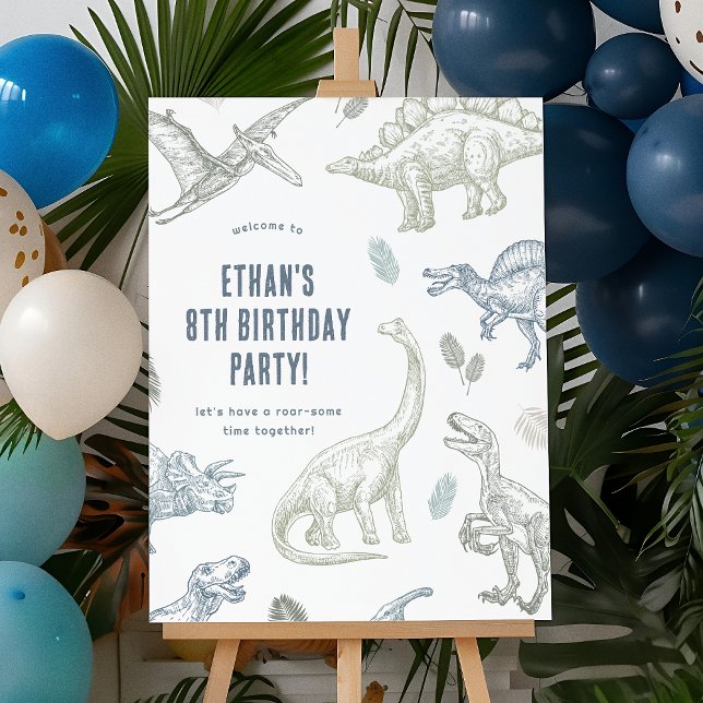 Dinosaur Green & Blue Birthday Party Welcome Sign (Creator Uploaded)