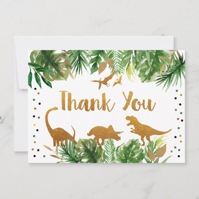 Dinosaur Green & Gold Birthday Thank You (Front)