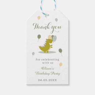 Dinosaur Green Grey First Birthday Thank You  Gift Tags