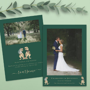Dinosaur Green Wedding Photo Thank You Card