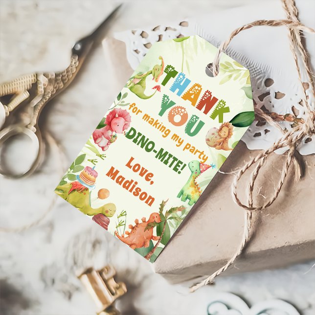 Dinosaur Greenery Birthday Party Gift Tags (Creator Uploaded)