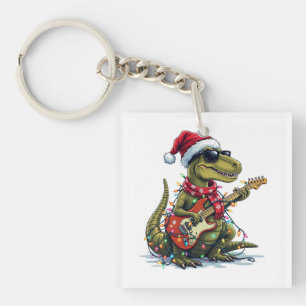 Dinosaur Guitar Player Xmas Keychain
