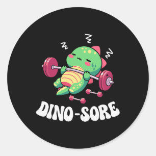 Dinosaur Gym Fitness Lifting Weights Workout Cute  Classic Round Sticker