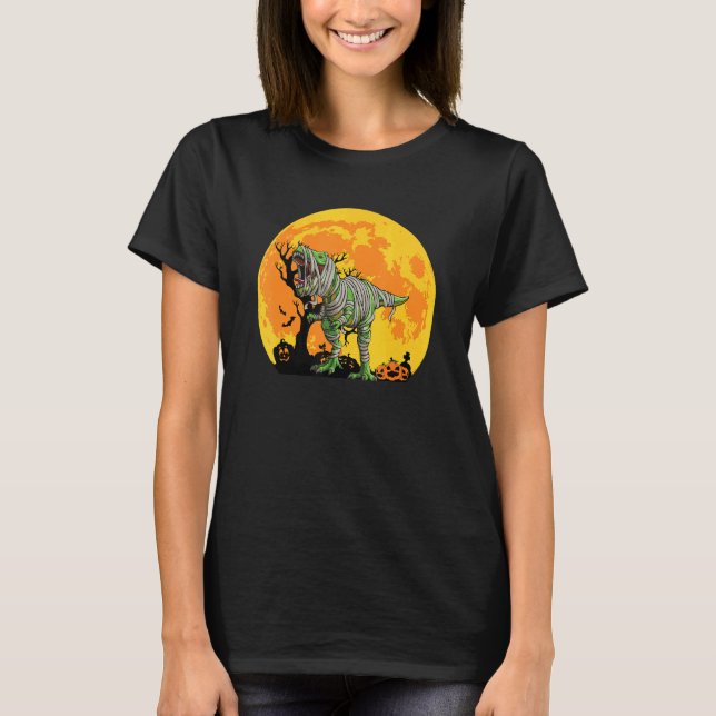 Dinosaur Halloween Mummy Saurus Rex Quote Pumpkin T-Shirt (Front)