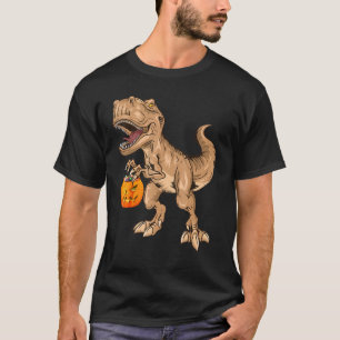 Dinosaur Halloween T Rex Boys Pumpkin Jackolantern T-Shirt