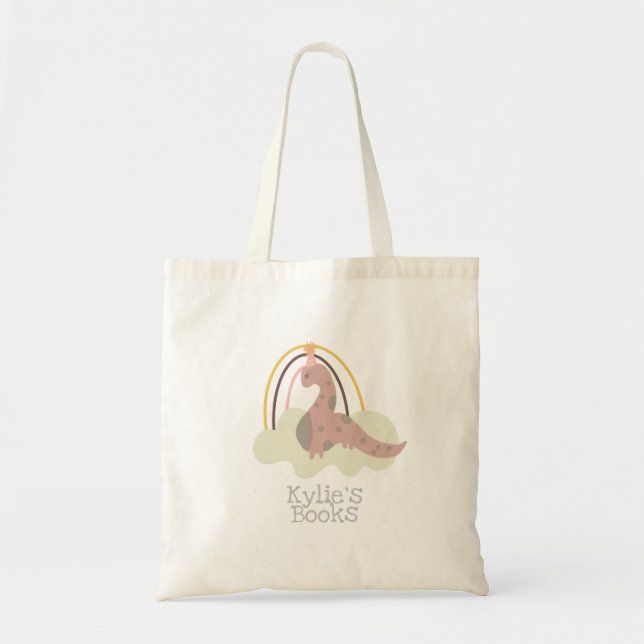 Dinosaur Hand Drawn Library Book  Tote Bag (Front)