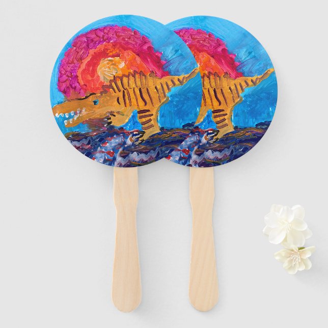 Dinosaur Hand Fan (Front and Back)