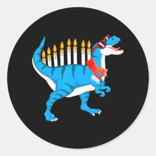 Dinosaur Hanukkah Menorah Jewish Pajama Funny For Classic Round Sticker