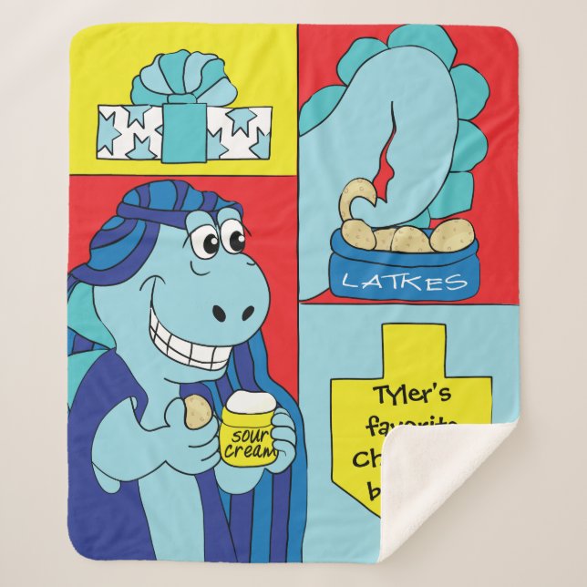 Dinosaur Hanukkah Sherpa Blanket/Medium Sherpa Blanket (Front)