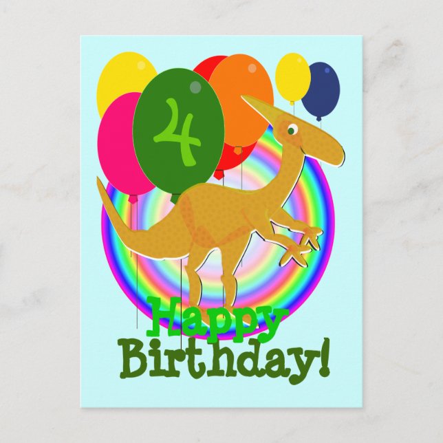 Dinosaur Happy Birthday Balloons 4 Postcard (Front)