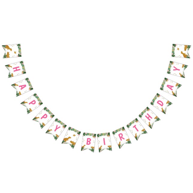 Dinosaur Happy Birthday Girl Pink and Gold Dino Bunting Flags (All)
