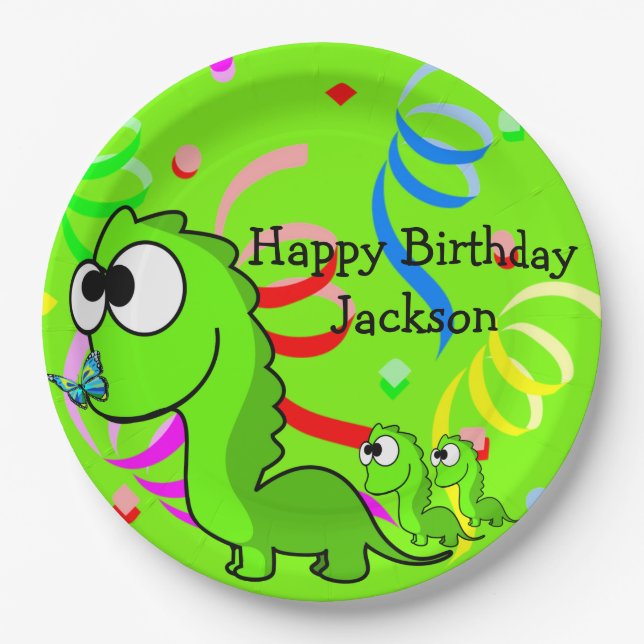 Dinosaur Happy Birthday Paper Plates (Front)