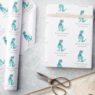 Dinosaur Happy Birthday Personalized Boy Name Wrapping Paper