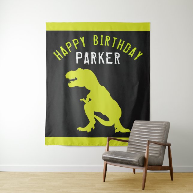 Dinosaur Happy Birthday Personalized Tapestry (In Situ)