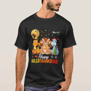 Dinosaur Happy Hallothanksmas Halloween Thanksgivi T-Shirt