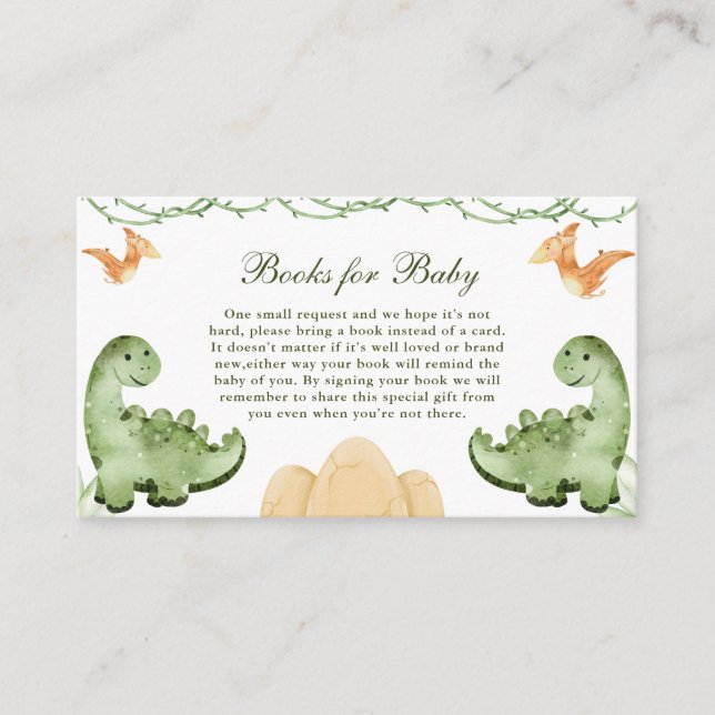 Dinosaur Hatching Soon Baby Shower Books for Baby Enclosure Card (Front)