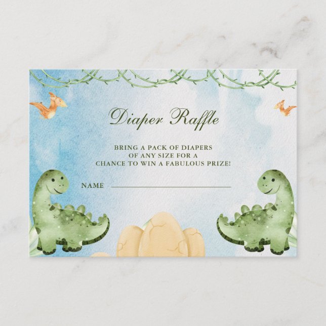 Dinosaur Hatching Soon Baby Shower Diapper Raffle Enclosure Card (Front)