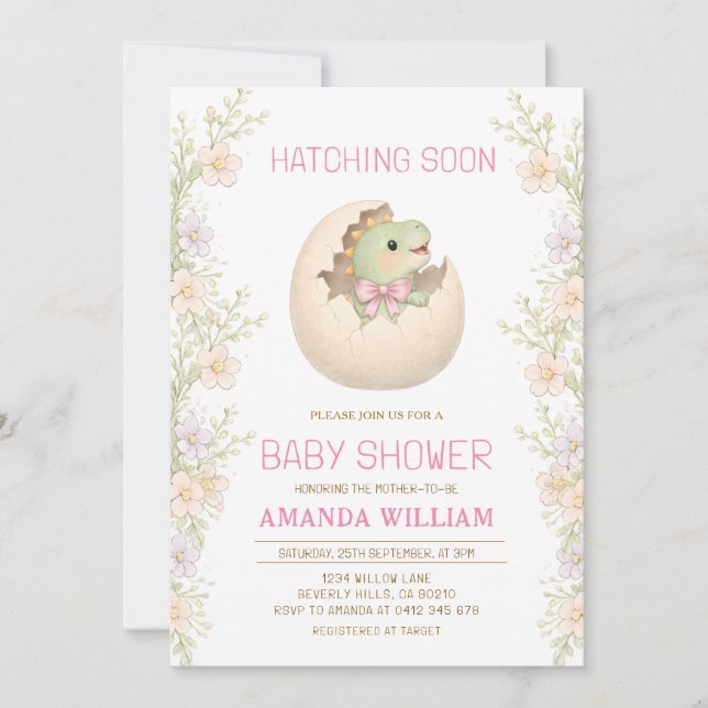Dinosaur Hatching Soon Baby Shower Invitation (Devant)