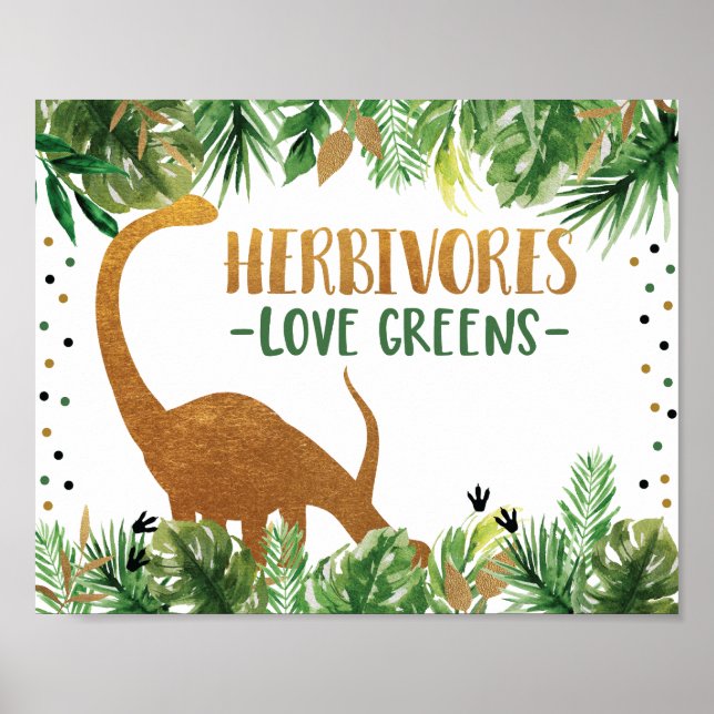 Dinosaur Herbivores Birthday Food Table Sign (Front)