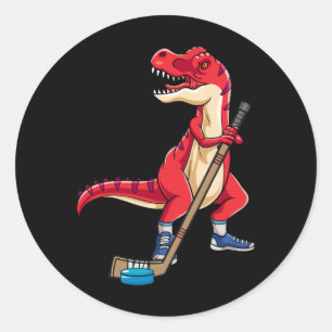 Dinosaur Hockey Stick Puck Goal Goalie TRex T Rex  Classic Round Sticker