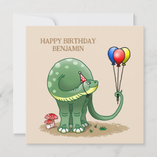 Dinosaur holding Balloons Birthday Card
