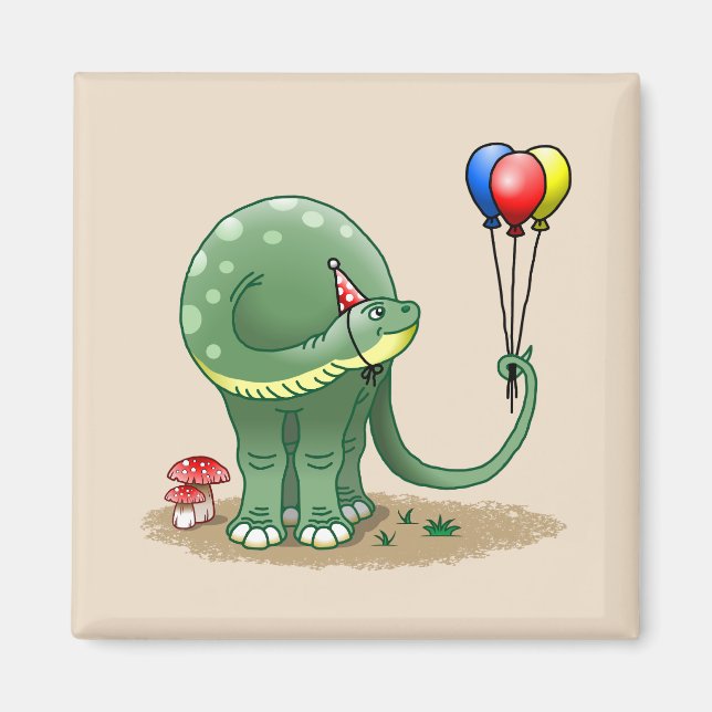 Dinosaur holding Balloons Birthday Magnet (Front)