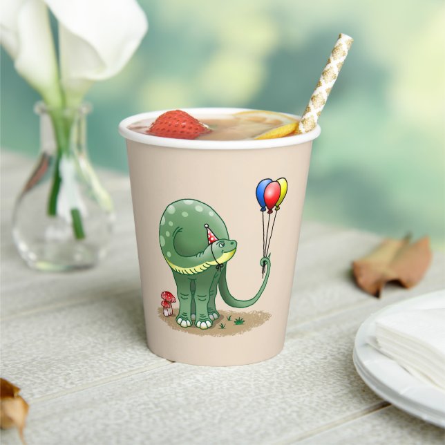 Dinosaur holding Balloons Birthday Paper Cups (Insitu)