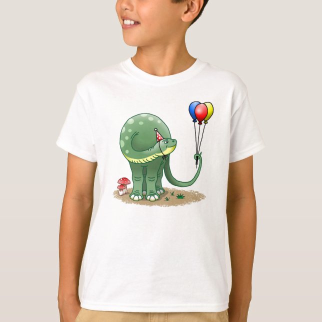 Dinosaur holding Balloons T-Shirt (Front)