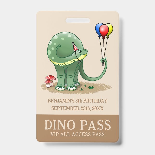 Dinosaur holding Birthday Balloons Badge (Front)