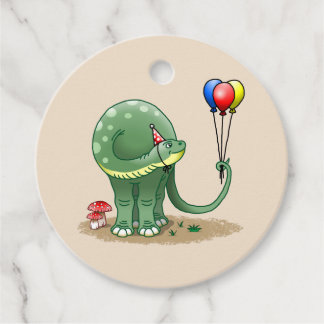Dinosaur holding Three Colourful Balloons Favour Tags