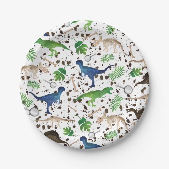Dinosaur Hunt! Dinosaurs on Safari Boys Kids Paper Plate (Front)