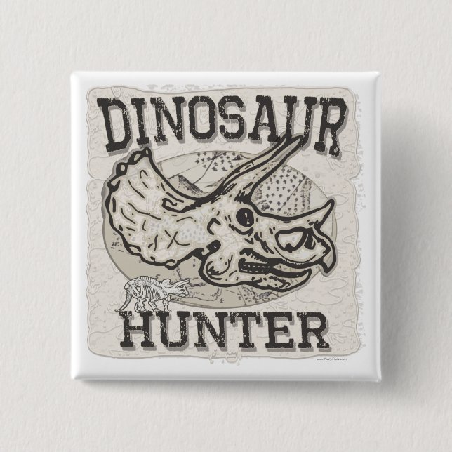 Dinosaur Hunter Design by Mudge Studios 2 Inch Square Button (Front)