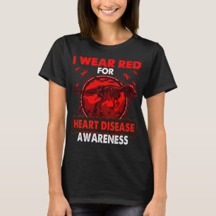 Dinosaur I Wear Red For HEART DISEASE Awareness T-Shirt