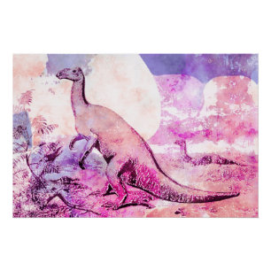 Dinosaur iguanadon watercolor vintage poster