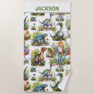 Dinosaur Illustration Beach Towel