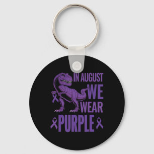 Dinosaur In August We Wear Purple Rainbow Overdose Keychain