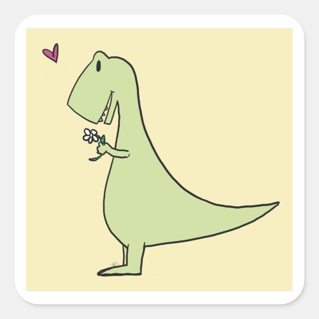 Dinosaur in love square sticker (Front)