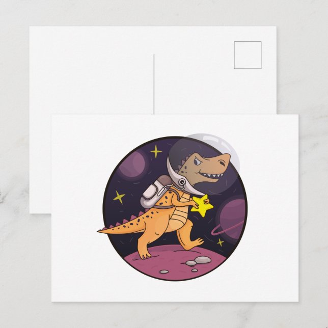 Dinosaur in Space Holiday Postcard (Front/Back)
