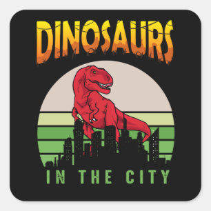 Dinosaur in the City   Dinosaur Design Square Sticker