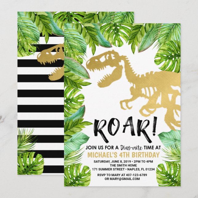 Dinosaur invitation à l'anniversaire Dino Party Bo (Devant / Derrière)