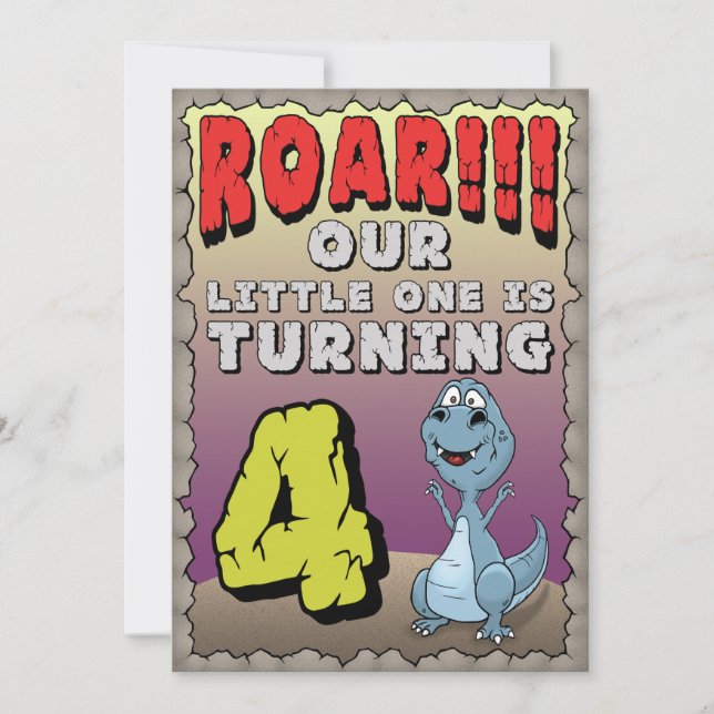 Dinosaur Invitation anniversaire 4 ans (Devant)