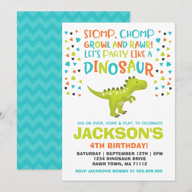 Dinosaur Invitation Anniversaire Dinosaur Dinosaur (Devant / Derrière)